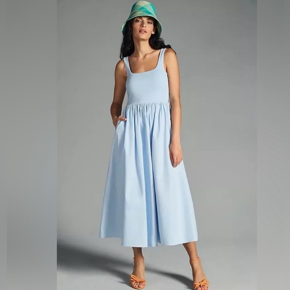 Sophie Rue Light Blue Square Neck A-line Dress - Picture 1 of 9